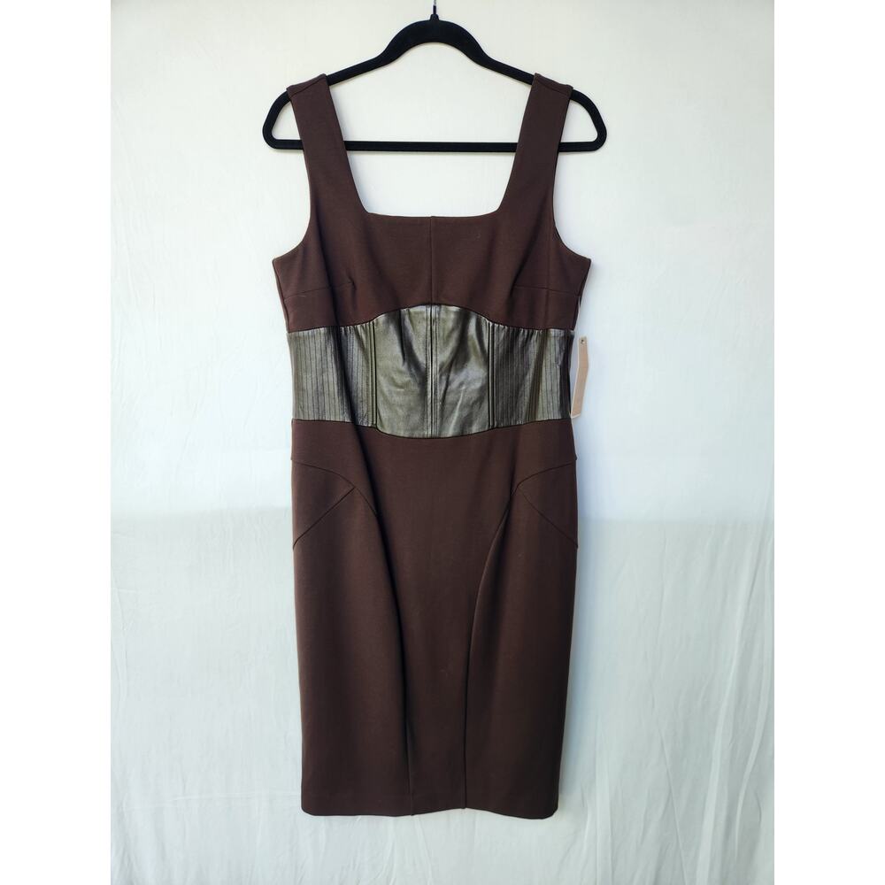 NUE by Shani Brown Faux Leather Waist Sheath Dress Size 12 NWT Career Cocktail